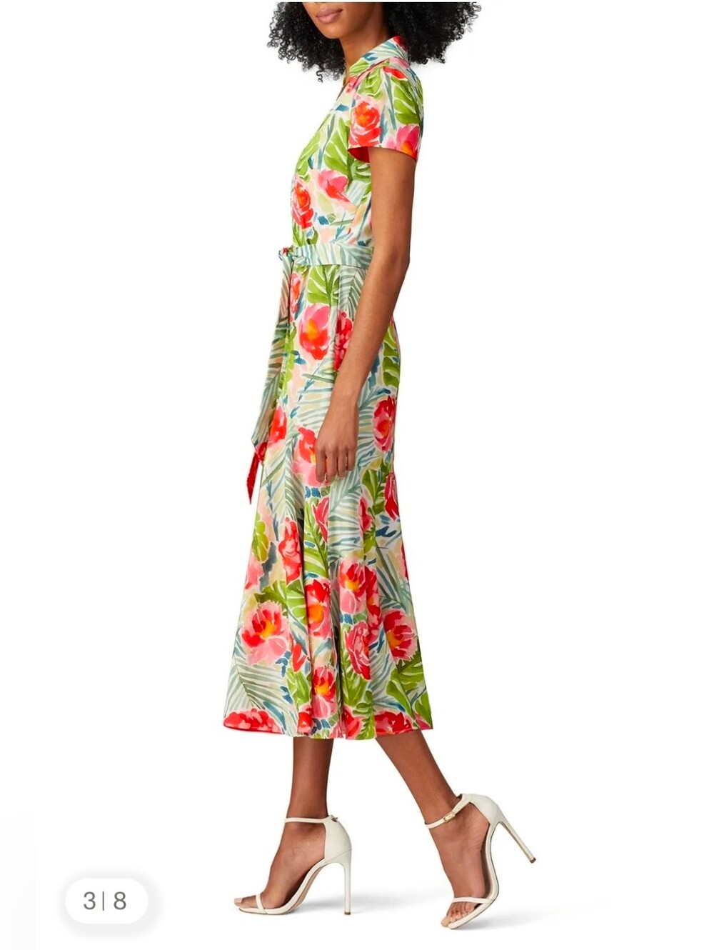 Badgley Mischka Tropical Floral V-Neck Midi Dress in Green and Red - Size 16 - Picture 3 of 12